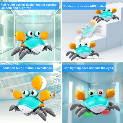Kids Induction Crab & Octopus Crawling Toy – Electronic Musical Pets, Toddler Moving Toy that Avoids Obstacles, Party Gift
