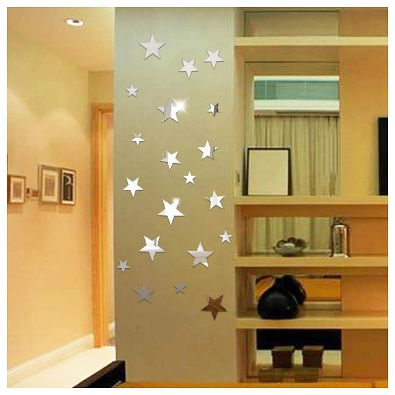 20pcs Acrylic Star Mirror Wall Stickers – Cartoon Starry Wall Decals for Kids Room, Home Decor & Cute Wall Art Murals