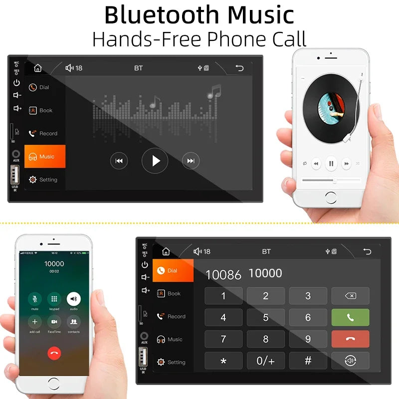 1DIN 7" HD Car Radio – CarPlay Android Auto Multimedia Player with Touchscreen, FM, AUX, Bluetooth & MirrorLink Universal Autoradio