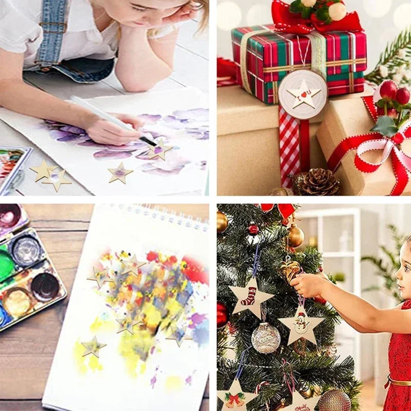Wooden Star Shape Unfinished Cutouts – DIY Paintable Craft Blanks for Christmas Ornaments, Party & Home Decor