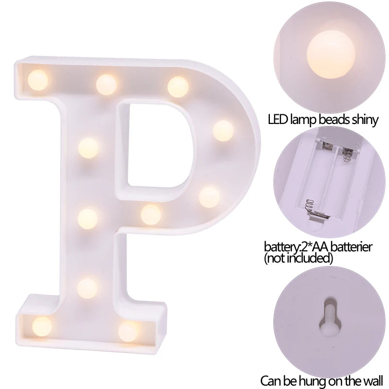 LED Number & Letter Night Light - Luminous A-Z Alphabet & 0-9 Lamp for Party and Wedding Decor