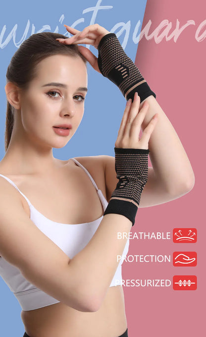 Copper Fiber Wrist Brace — Elastic Sport Bandage Wristband for Hand Support, Gym, Tennis, Fitness, and Powerlifting