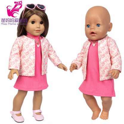 18-Inch Girl Doll Clothes – Pink Coat & Office Dress Outfit, Baby Girl Doll Gift Toy