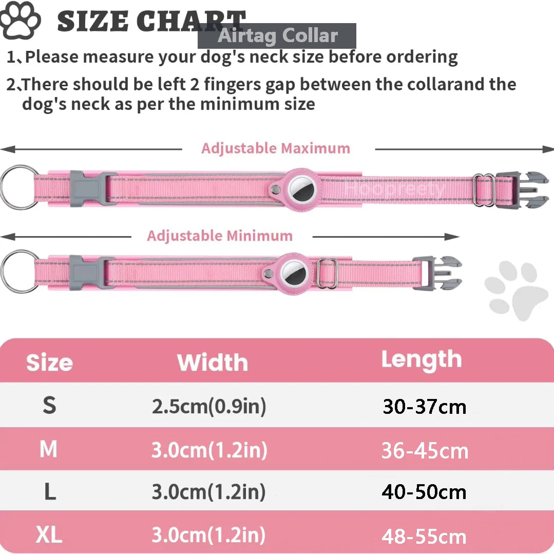 Reflective Heavy-Duty Dog Collar with Adjustable AirTag Holder — For Small, Medium & Large Dogs