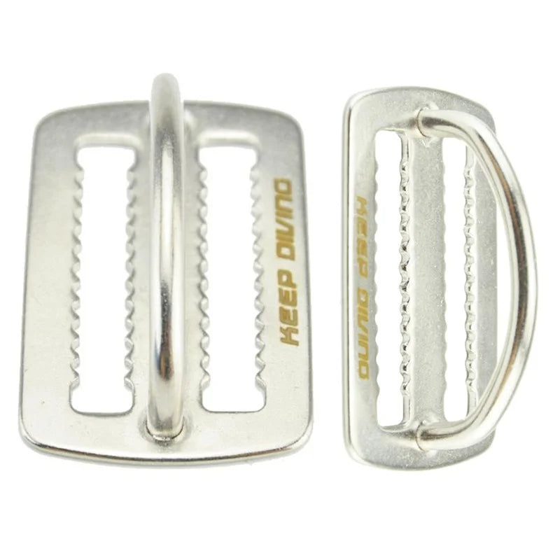 2" Stainless Steel Diving Weight Belt Buckle – Waist Slide Keeper with D-Ring, Webbing Harness Retainer for Freediving and Surfing