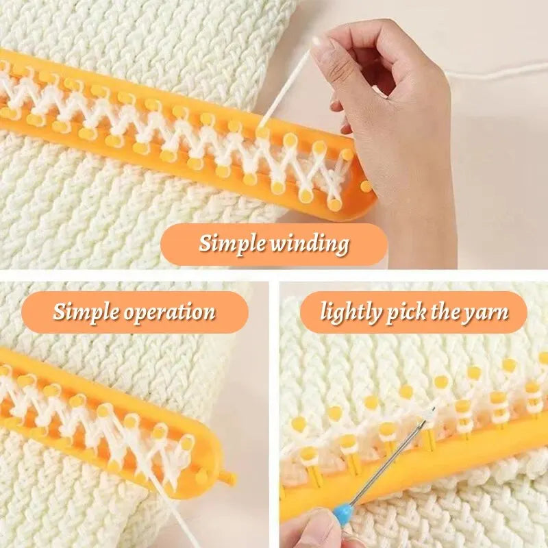 DIY Knitting Loom Craft Tool: Plastic Weaving Loom for Pompom, Sock, Hat, Shawl - Scarves Maker with Long Handle, Crochet Stitching