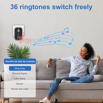 Wireless Smart Doorbell – 36 Ringtones, 300M Long Distance, Outdoor House Door Chime Kit, Battery-Free Welcome Bell