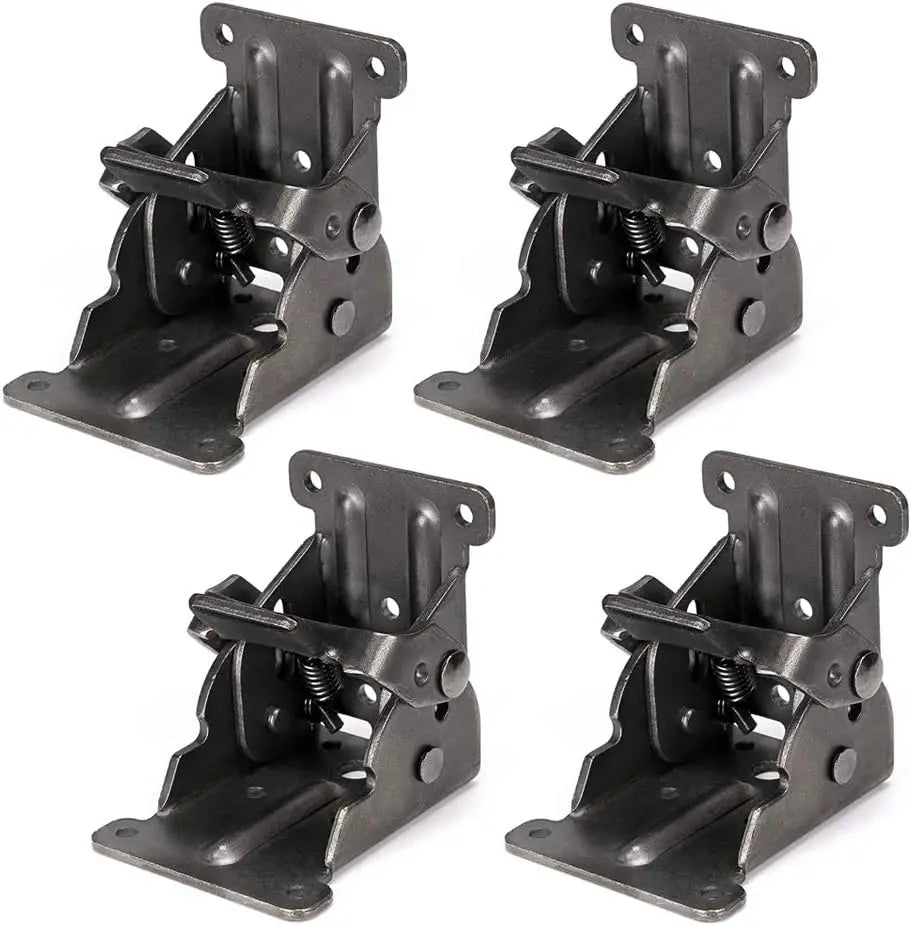 4Pcs Foldable Support Brackets – Self-Locking Folding Hinges with Screws for Table and Bed Legs