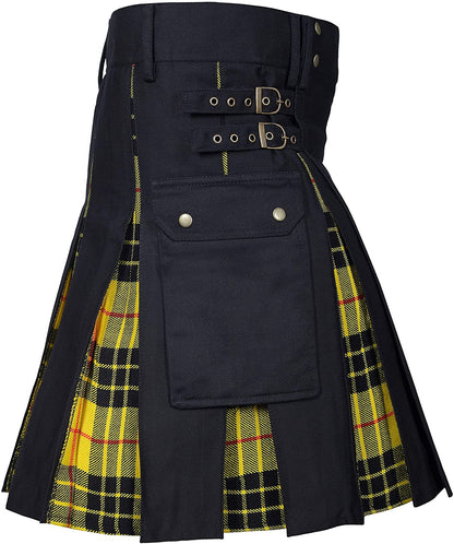 Men's Utility Kilt – 100% Cotton Jeans Hybrid with Modern Box Pleated Tartan, Traditional Design