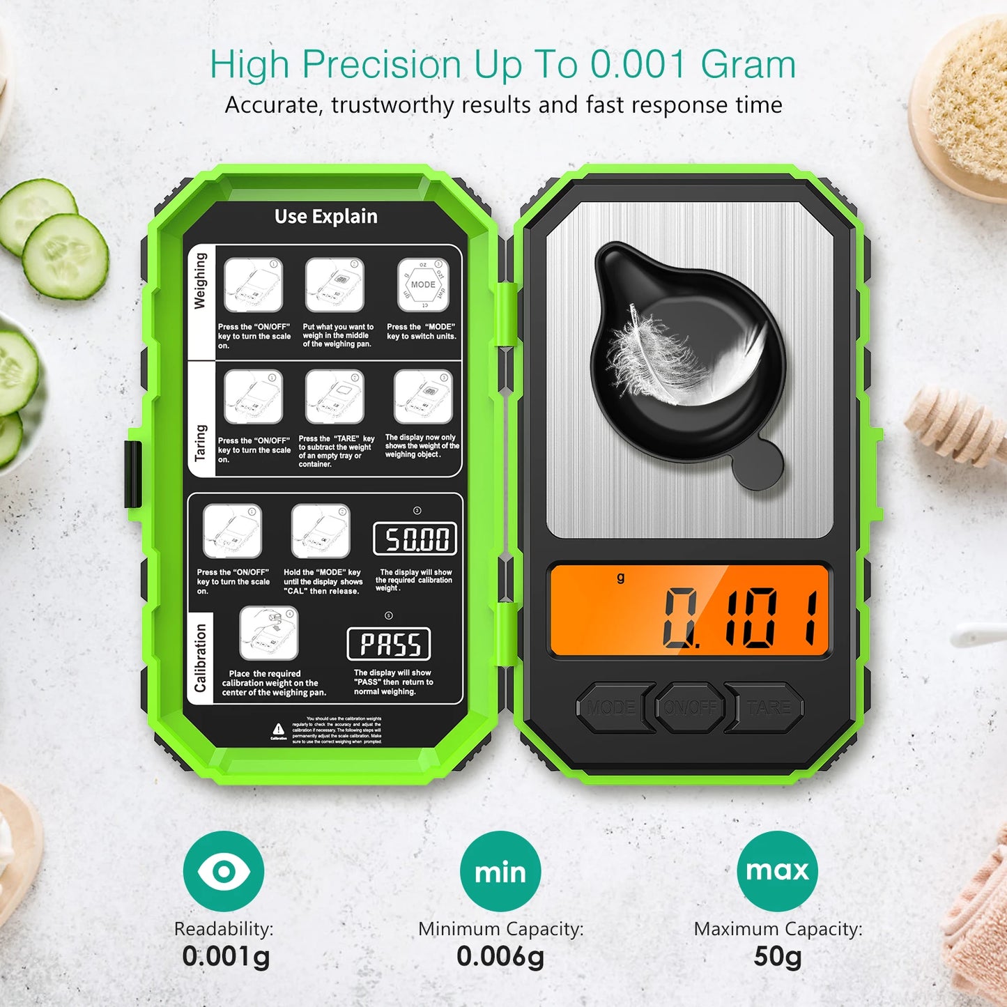 Brifit 0.001g Precision Digital Pocket Scale – 50g Mini Milligram Scale with Calibration Weights