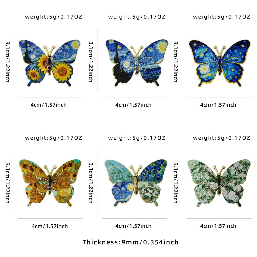 6-Piece Vintage Enamel Butterfly and Sunflower Pin Set - Artistic Lapel Brooches for Clothing, Backpacks and Gifts for Friends