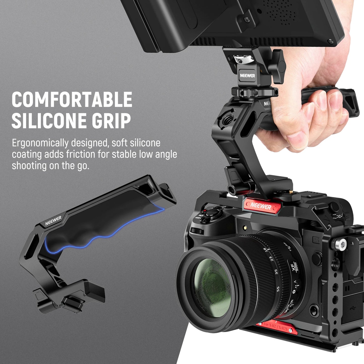 NEEWER Top Handle and NATO Rail Kit – Comfort Silicone Grip with Quick Release NATO Clamp for DSLR Camera Cage and Video Rig