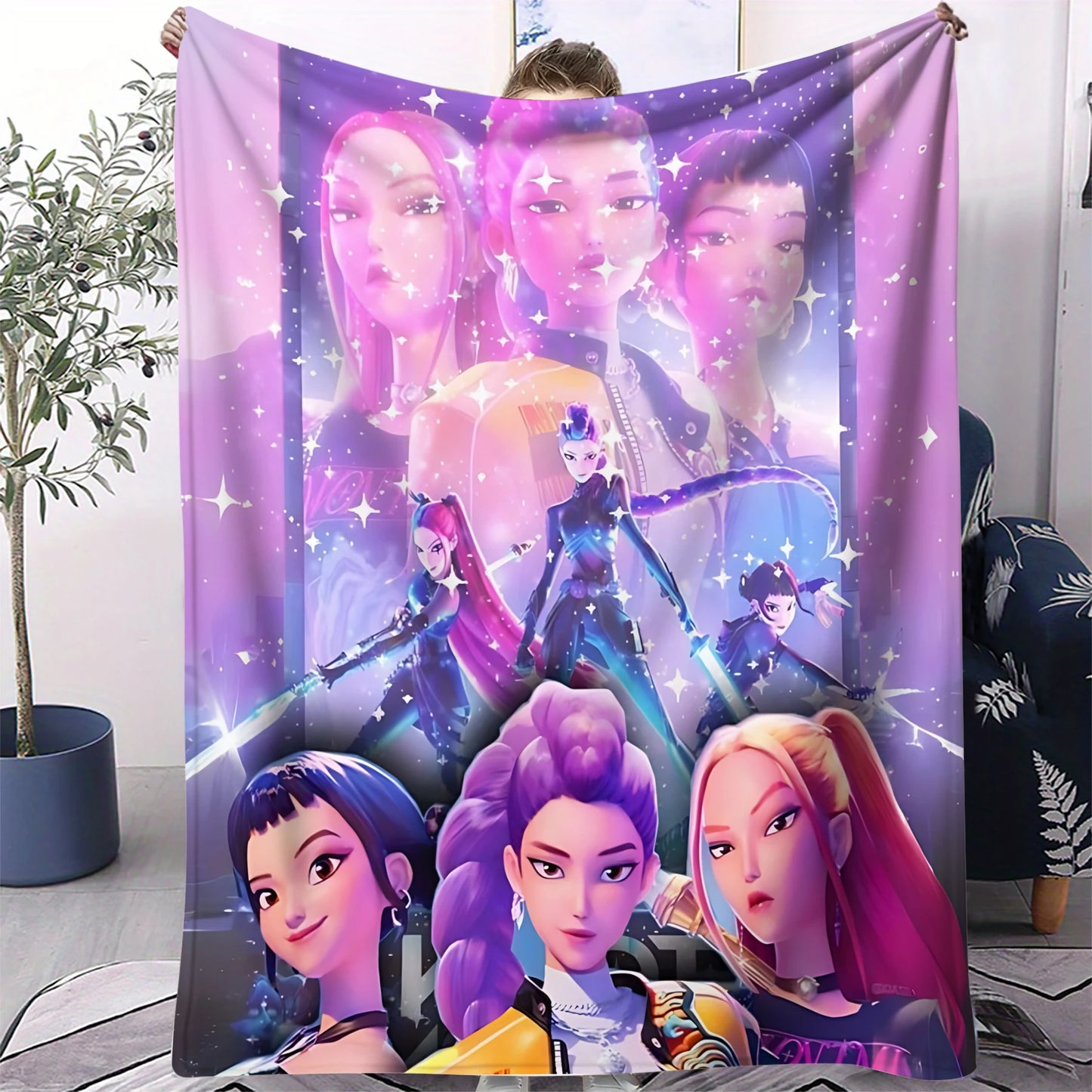 K-Pop Demon Hunter Flannel Blanket — Anime Girl Team Throw — Winter Warm Sofa & Bed Cover Fan Gift