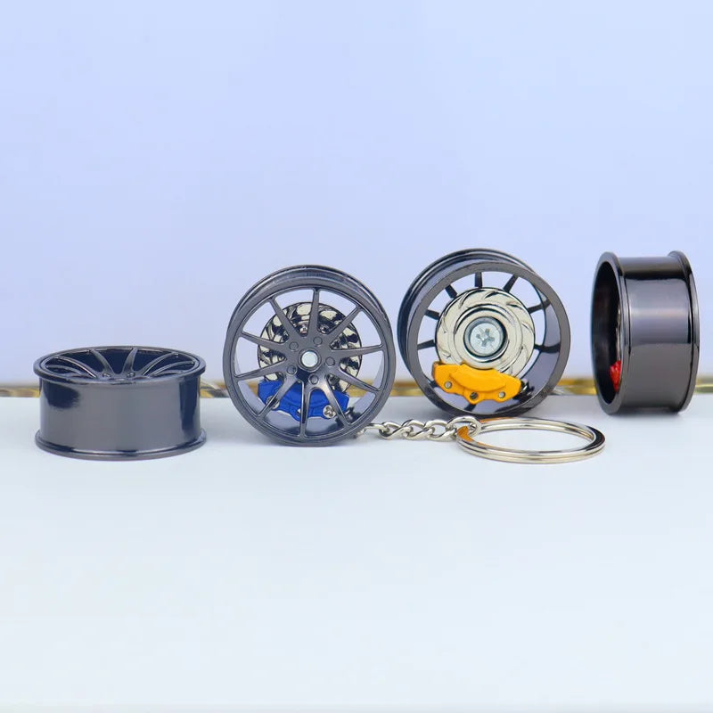 Wheel Hub Car Keychain – 3D Alloy Tire & Brake Disc Fidget Toy Keyring Pendant for Bags, Gadget Gift