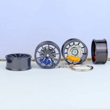 Wheel Hub Car Keychain – 3D Alloy Tire & Brake Disc Fidget Toy Keyring Pendant for Bags, Gadget Gift