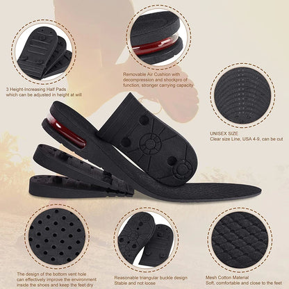 Elevating Air Cushion Insoles: Height Increase Inserts for Men & Women - Variable Taller Insoles, 3-9cm Height Lift