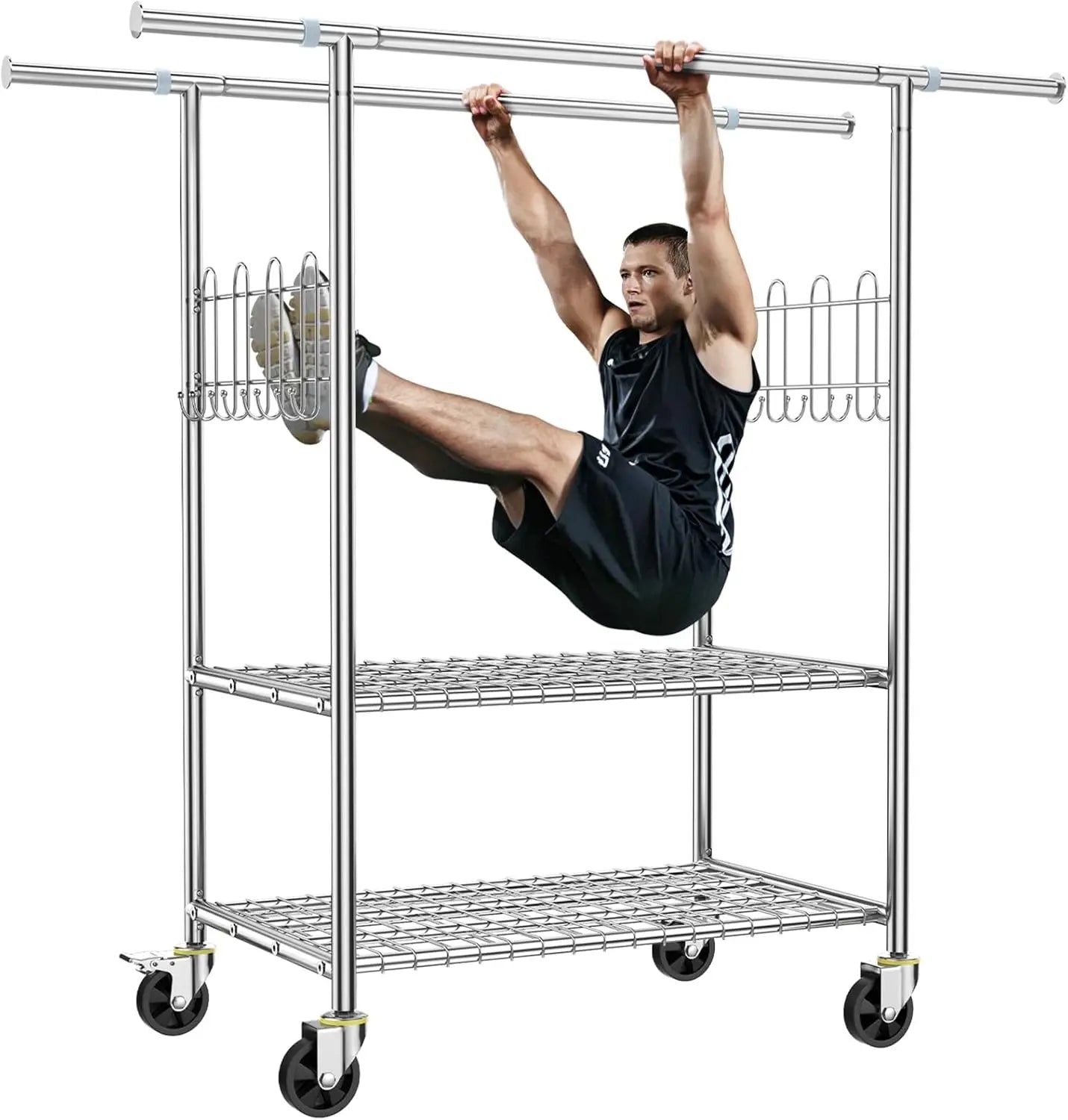 100% Stainless Steel Heavy Duty Clothes Rack – Double Rod Clothing Rack with 960LBS Load Capacity