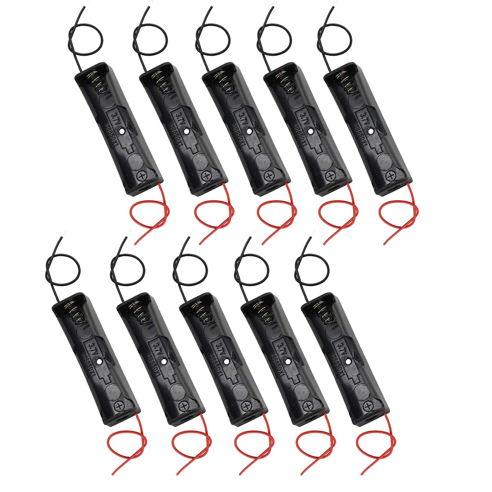 10Pcs 18650 Battery Holder Case - Plastic Storage Box with 150mm Lead Wire for Single Cell Power Projects