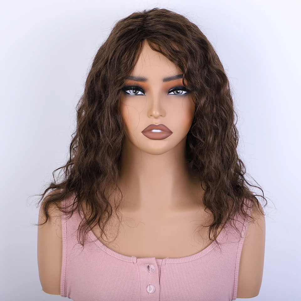 Honey Curly Bob Human Hair Wig — Side Part Pre-Plucked Glueless Brown & Blonde Curly Wig with Fringe Bangs
