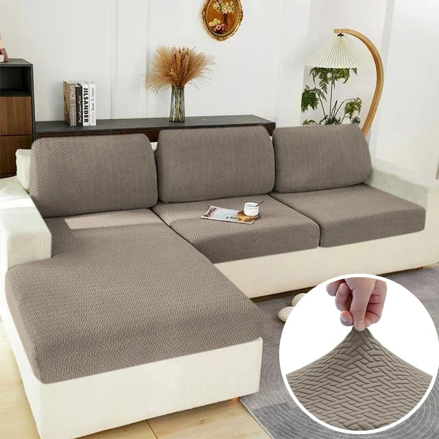 Elastic Jacquard Sofa Cover – Solid Grey Washable Seat Cushion Slipcover Furniture Protector for Sectional Living Room Sofa