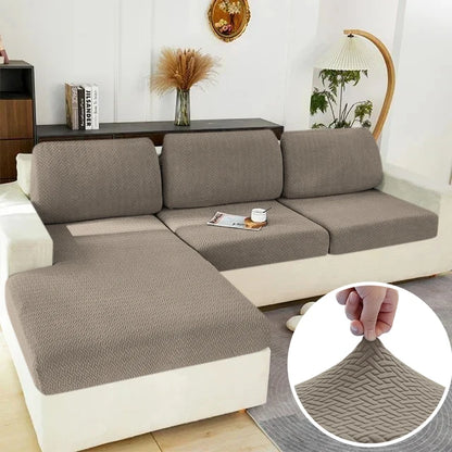 Elastic Jacquard Sofa Cover – Solid Grey Washable Seat Cushion Slipcover Furniture Protector for Sectional Living Room Sofa
