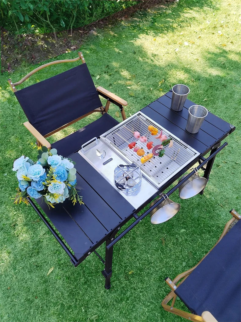 Lohascamping Lightweight Camping Folding Table – Multifunctional IGT Roll Table with Adjustable Legs for BBQ & Desktop Burner