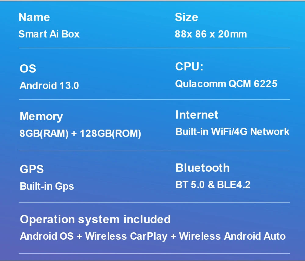 CarPlay TV Box Android 13 – Wireless Android Auto CarPlay Adapter Qualcomm 6225 8GB+128GB for Volvo, Benz, Audi, Kia, Hyundai, Mazda, VW