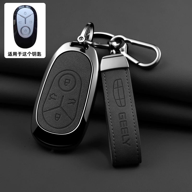 Geely Car Key Case with Leather and Zinc Alloy - Protective Key Fob Cover for Starlight, EX2, GEOME, Galaxy and Discovery Youth Edition