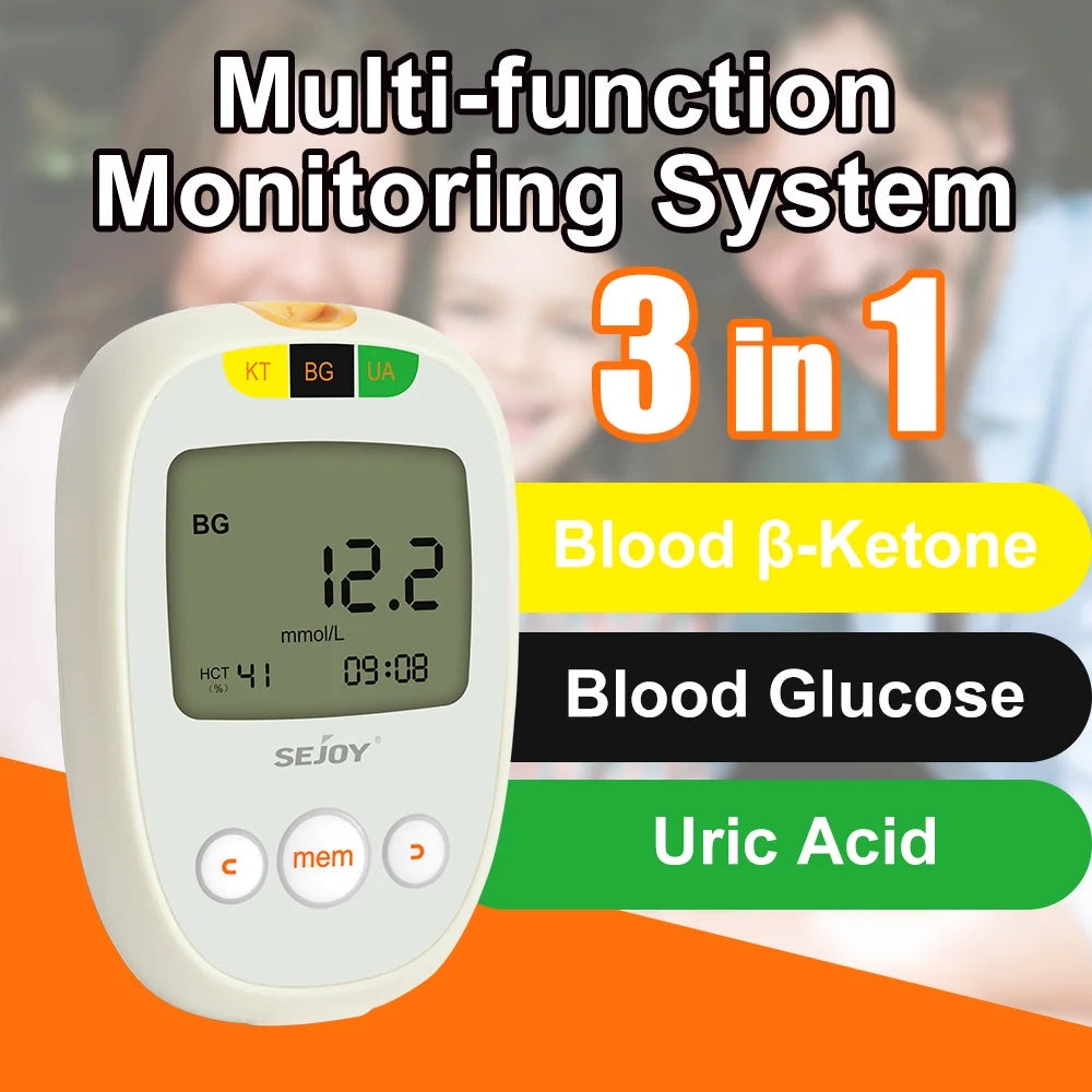 Glucose, Ketone & Uric Acid Meter Kit - Diabetes and Ketosis Testing with 150 Test Strips, Lancets and Lancing Device
