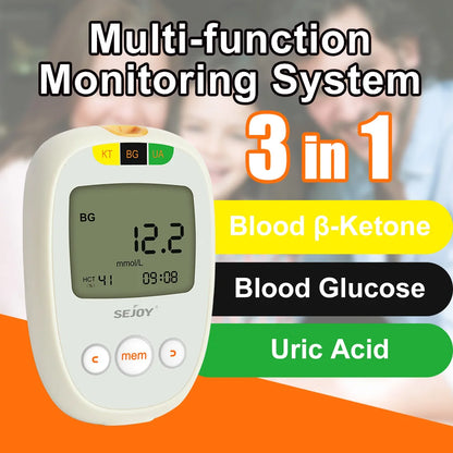 Glucose, Ketone & Uric Acid Meter Kit - Diabetes and Ketosis Testing with 150 Test Strips, Lancets and Lancing Device
