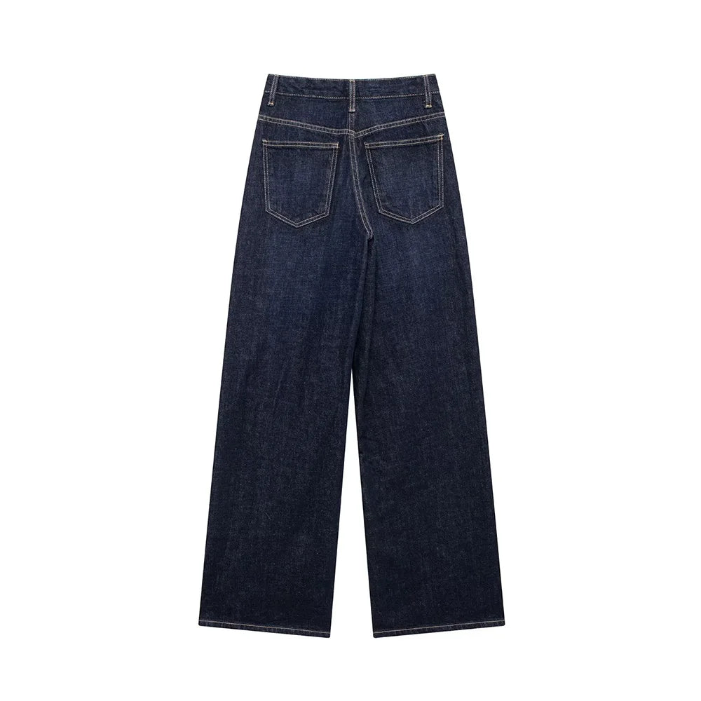 TRAF Women’s Basic Hundred Jeans — High Waist Asymmetric Wide-Leg Trousers, Casual Straight-Leg Fashion Jeans