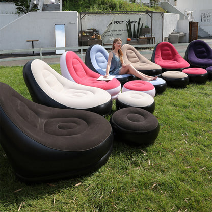 Inflatable Folding Lounge Chair Set - Portable Lazy Sofa Recliner Bed & Outdoor Footstool