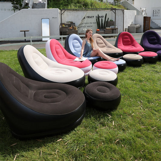 Inflatable Folding Lounge Chair Set - Portable Lazy Sofa Recliner Bed & Outdoor Footstool