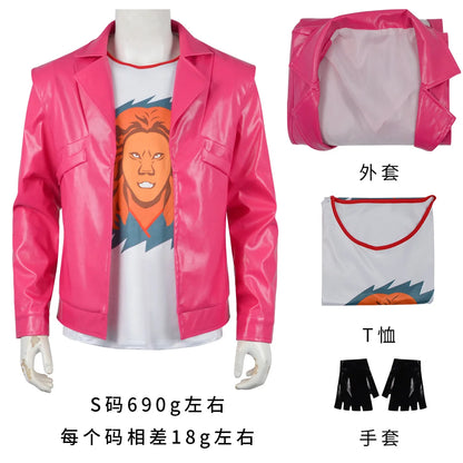 Cleaner Garrett Cosplay Costume – Anime Garbage Man Pink PU Jacket with Gloves & Glasses Party Adventure Outfit