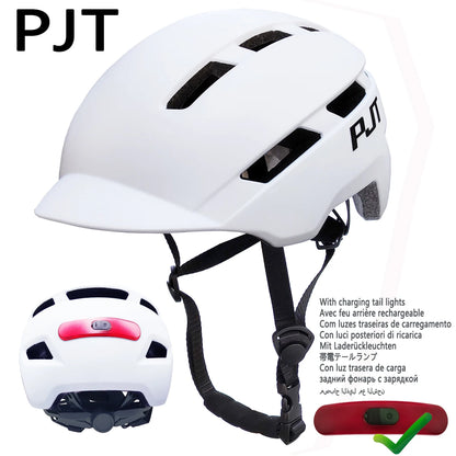 PJT New Cycling Helmet - In-Mold Mountain & Road Bike Helmet with USB Rechargeable Tail Light, Sports Safety MTB Helmet