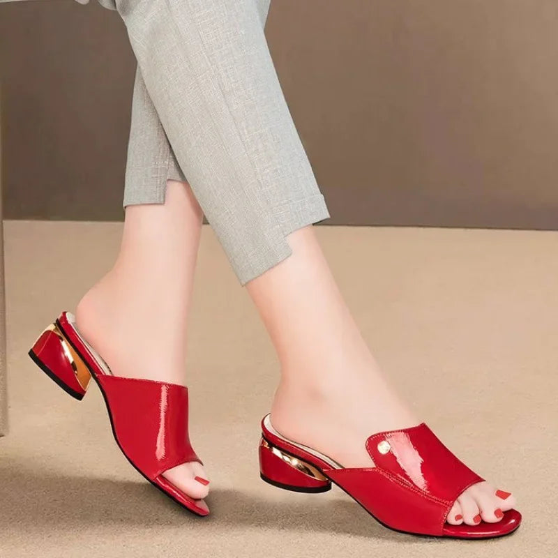 Women’s Red PU Leather Slippers – Fashion Sexy Comfortable Sandals for Girls