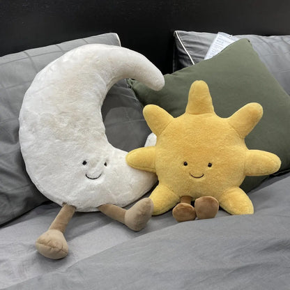 Adorable Smile Face Moon & Sun Plush Toy – Cute Cartoon Weather Stuffed Pillow for Kid's Bedroom Decor & Sofa
