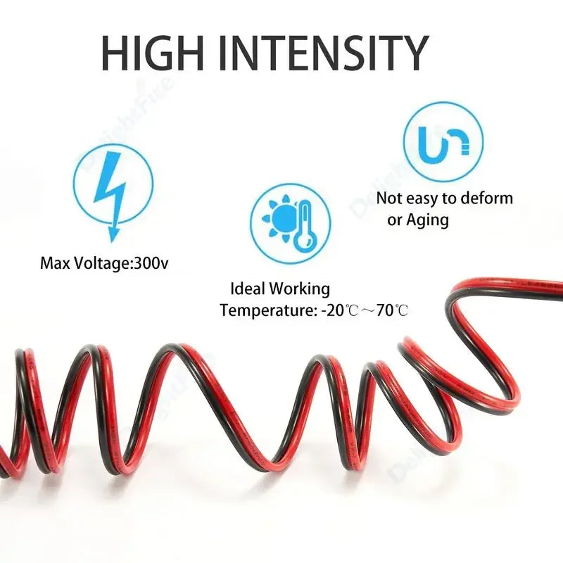 12V Red & Black Hookup Wire – 2-Pin Automotive Flat Cable for LED Extension, Doorbell, Lighting, & Speakers
