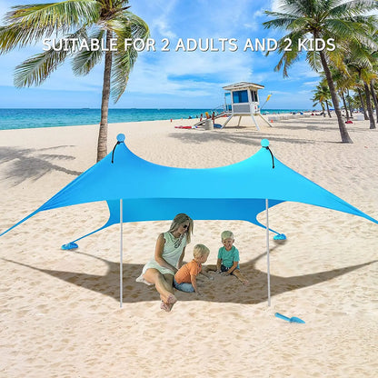 Family Beach Canopy – Large UPF50+ Sunshade Tent with Stability Poles for Beach, Camping, Parties & Picnics