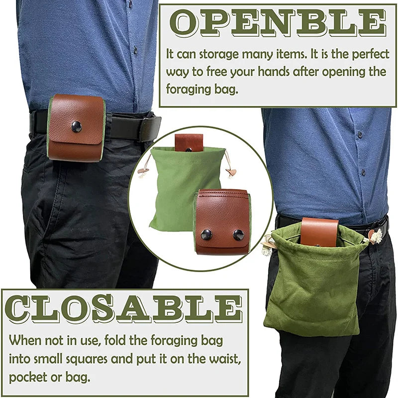 Outdoor Leather Foraging Bag – Bushcraft Waist Pouch for Vegetable, Fruit & Garden Harvest, Camping Tool Storage