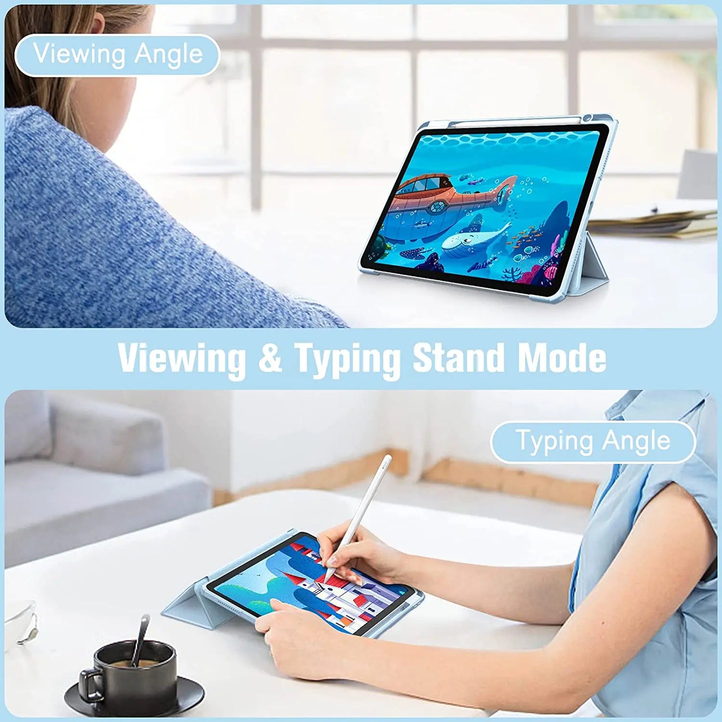 Clear iPad Case with Pencil Holder: Compatible with iPad 10.2 7th/8th/9th Gen, iPad Pro 11/12.9 2022, iPad Air 4/5 - Protective Cover