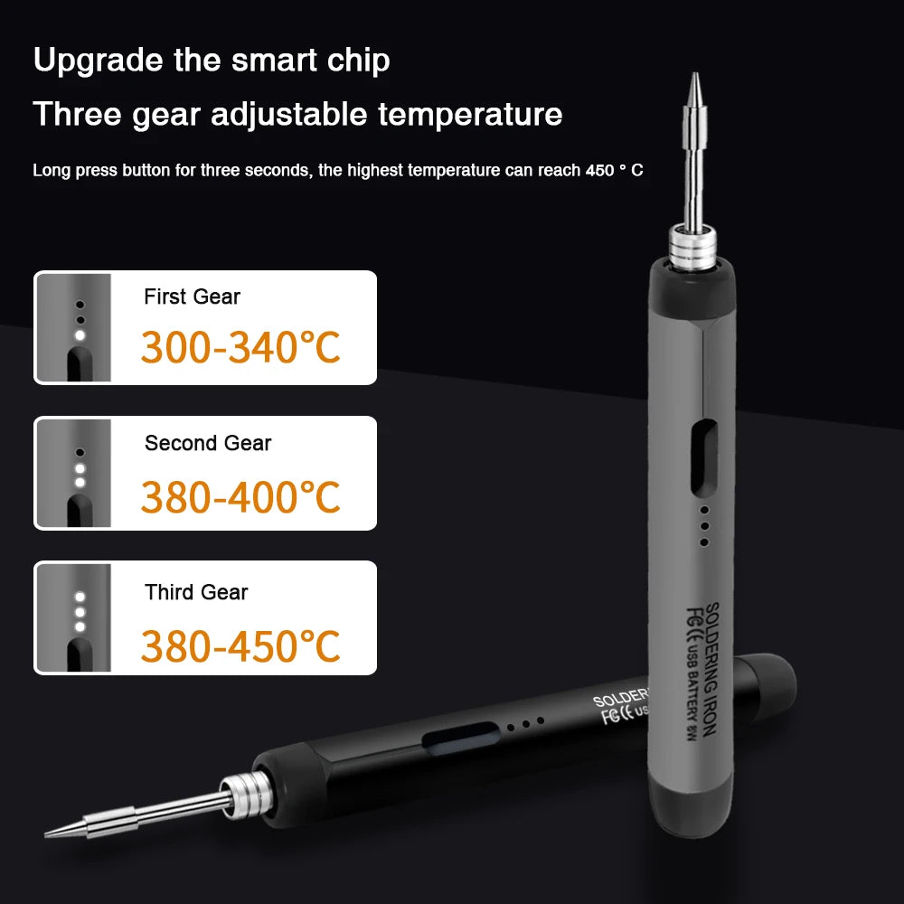 Portable USB Mini Soldering Iron Kit with Type-C Interface, 800mAh Battery, and Adjustable Temperature Control