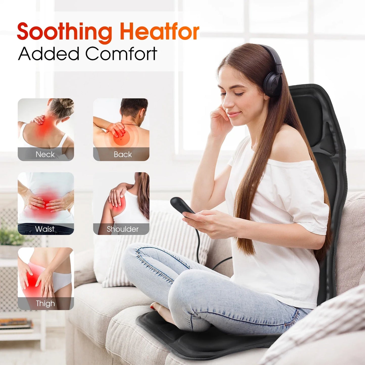 Electric Full-Body Massage Chair Cushion | Infrared Heating Vibrator for Back, Neck & Lumbar – Car, Home, Office