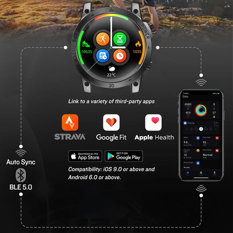 NORTH EDGE 2025 GPS Smartwatch — Men's Sport Watch with HD AMOLED, Altimeter, Barometer & Compass, 50M Water-Resistant