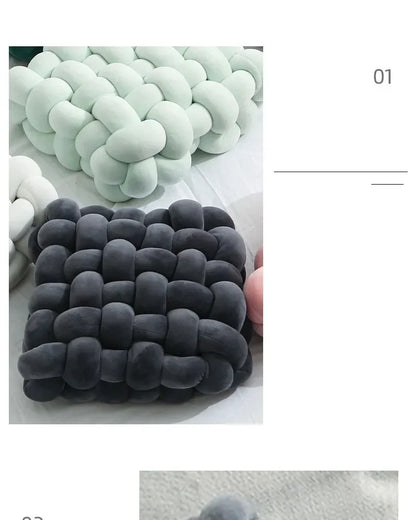 Knotted Square Cushion – Nordic Aesthetic Hand-Made Plush Pillow for Office Chair & Decorative Sleeping Back Support