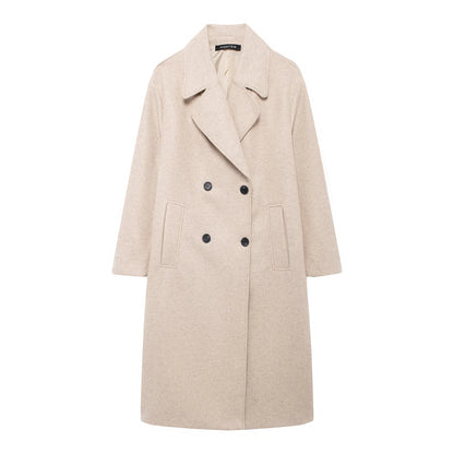 TRAFZA 2024 Women’s Autumn Loose Coat – Lapel Double-Breasted Long Sleeve Trench Jacket, Winter Warm Vintage Outerwear