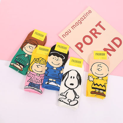 5 Pairs Snoopy Women’s Low-Cut Socks – Retro Cotton Blend Casual Short Socks