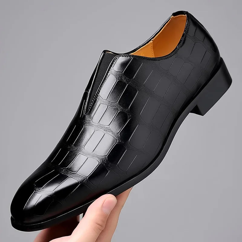 Men’s PU Leather Loafers - Breathable Comfortable Embossed Business Casual Formal Shoes Size 48