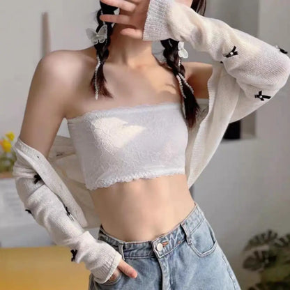 Women’s Strapless Lace Tube Top Bra – Breathable Seamless Crop Bralette, Invisible Support Underwear for Summer Comfort
