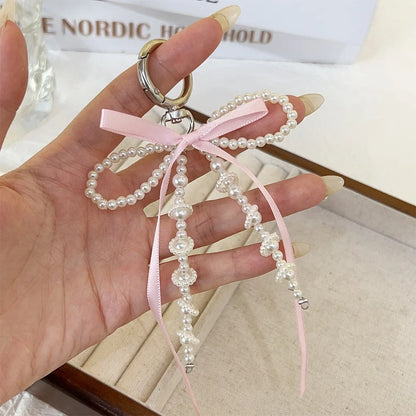 2026 Y2K Pearl Bow Heart Keychain – Cute Aesthetic Bag Charm Keyring Accessory for Girls